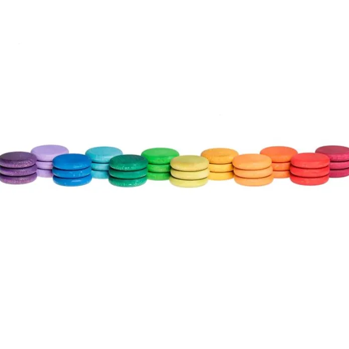 Monedas de madera colores arcoíris y pastel (36) - Grapat