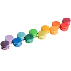 Monedas de madera colores arcoíris y pastel (36) - Grapat