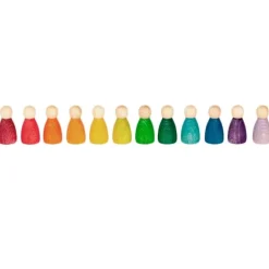 Muñecos Nins® de madera de colores arcoíris y pastel (12) - Grapat