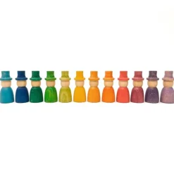 Muñecos Nins® Magos con sombrero de madera de colores arcoíris y pastel (12) - Grapat