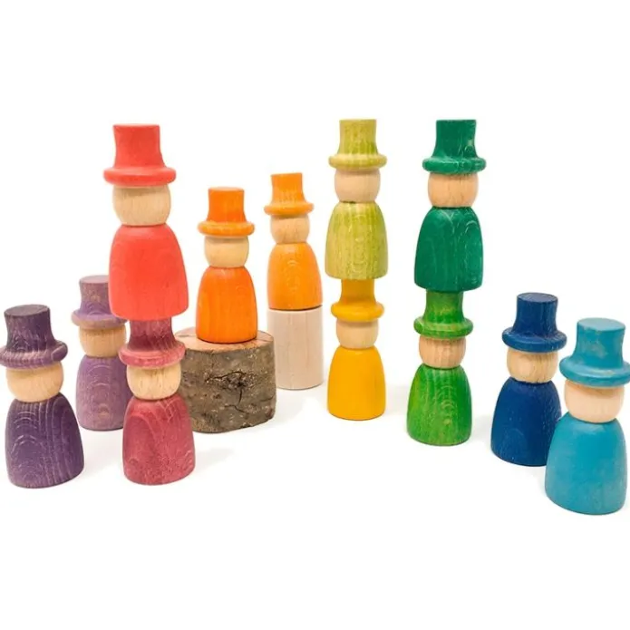 Muñecos Nins® Magos con sombrero de madera de colores arcoíris y pastel (12) - Grapat