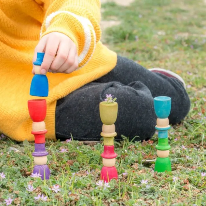 Muñecos Nins® Magos con sombrero de madera de colores arcoíris y pastel (12) - Grapat