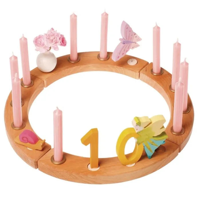 Número 0 con hada voladora de madera para calendario anual circular y para espiral - Grimm's