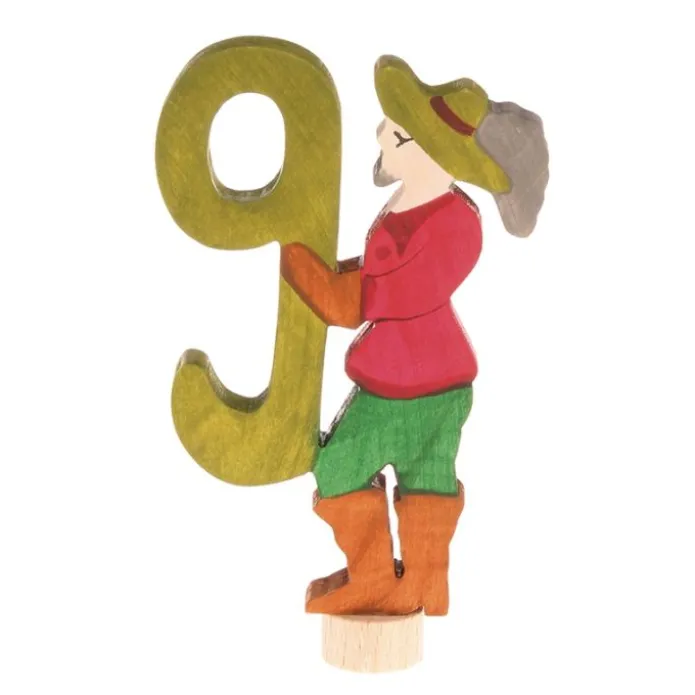 Número 9 con hombre de madera para calendario anual circular y para espiral - Grimm's