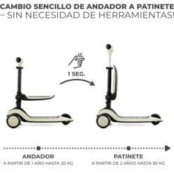 Patinete evolutivo 2 en 1 Halley blanco piedra con luces - Kinderkraft