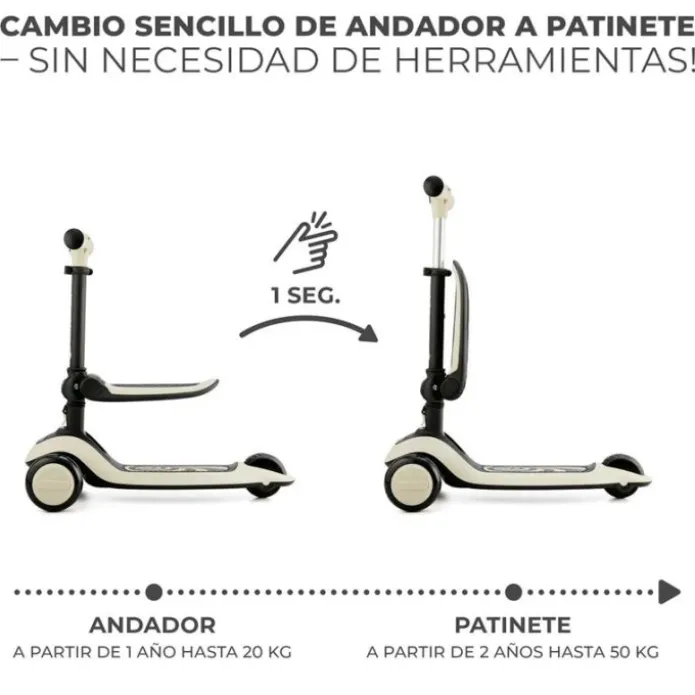 Patinete evolutivo 2 en 1 Halley blanco piedra con luces - Kinderkraft