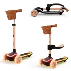 Patinete evolutivo 2 en 1 Raket Up beige con luces y cesta - Kinderkraft