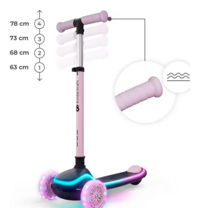 Patinete evolutivo 2 en 1 Raket Up rosa con luces - Kinderkraft