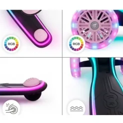 Patinete evolutivo 2 en 1 Raket Up rosa con luces - Kinderkraft