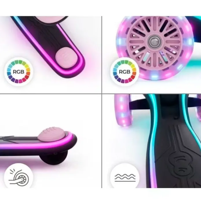 Patinete evolutivo 2 en 1 Raket Up rosa con luces - Kinderkraft