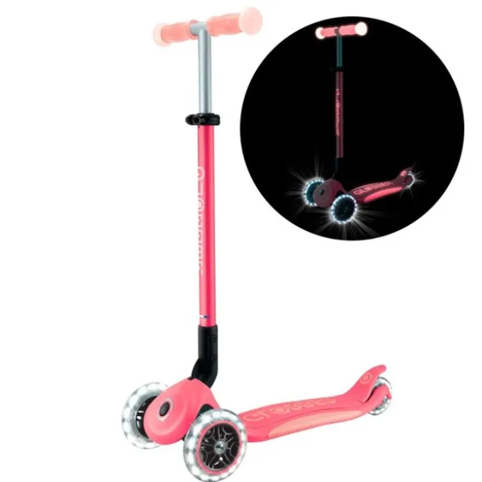 Patinete plegable Elite Glow con luces rosa coral - Globber