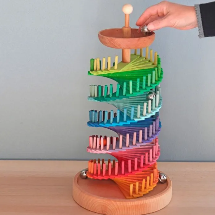 Pista de bolas espiral de madera colores arcoíris - Grimm's