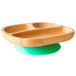 Plato con ventosa verde - Madera de Bambú - Eco Rascals