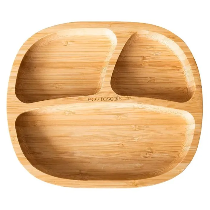Plato con ventosa verde - Madera de Bambú - Eco Rascals