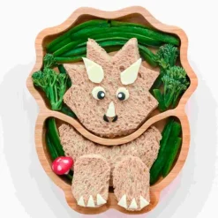 Plato dinosaurio con ventosa verde - Madera de Bambú - Eco Rascals
