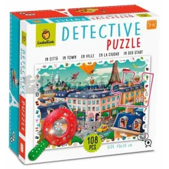 Puzle con lupa detective La ciudad 108 piezas - Ludattica