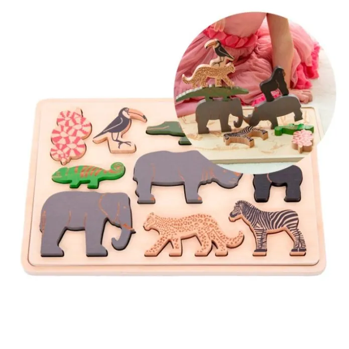 Puzle de madera Animales apilables Safari (10) - TickiT