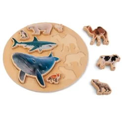 Puzle de madera encajable animales distintos hábitat y tarjetas - Andreu Toys
