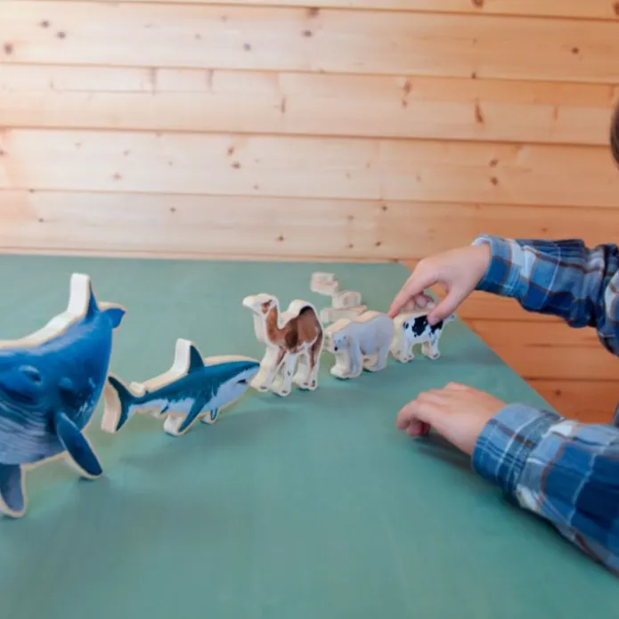 Puzle de madera encajable animales distintos hábitat y tarjetas - Andreu Toys