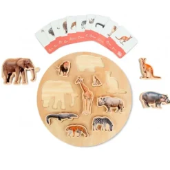 Puzle de madera encajable animales salvajes y tarjetas - Andreu Toys
