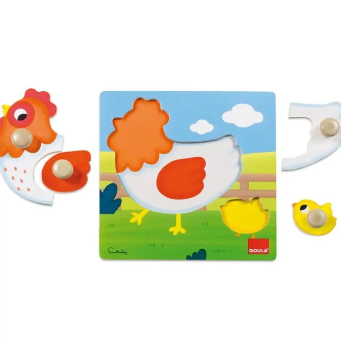 Puzle de madera encajable gallina 4 piezas - Goula