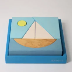 Puzle de madera y set de construcción Barco azul - Grimm's