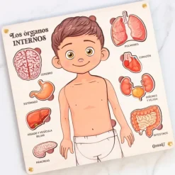 Puzle encajable de madera órganos cuerpo humano y tarjetas didácticas - Ösbru