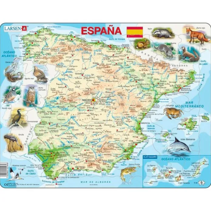 Puzle mapa de España físico 58 piezas - Larsen