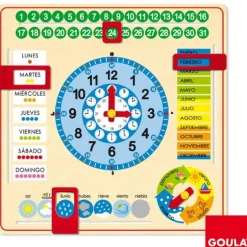 Reloj y calendario escolar de madera cuadrado - Goula