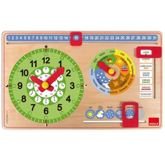 Reloj y calendario escolar de madera rectangular - Goula