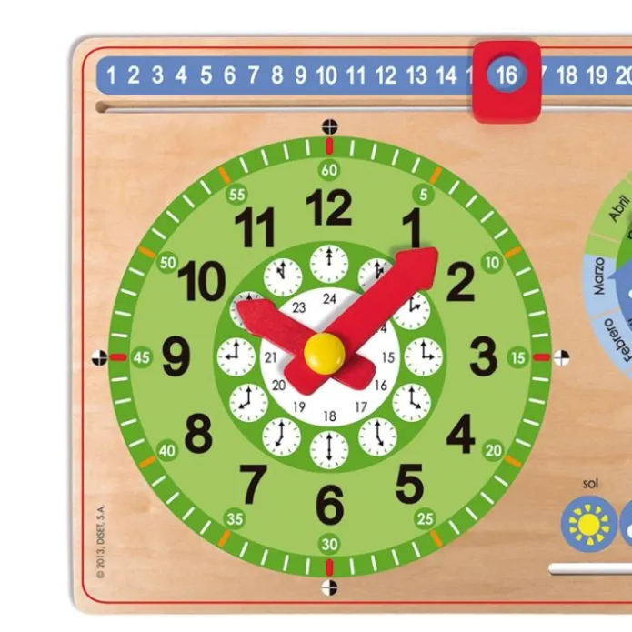Reloj y calendario escolar de madera rectangular - Goula