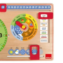 Reloj y calendario escolar de madera rectangular - Goula