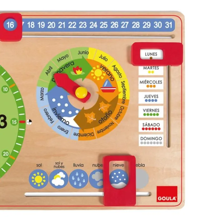 Reloj y calendario escolar de madera rectangular - Goula