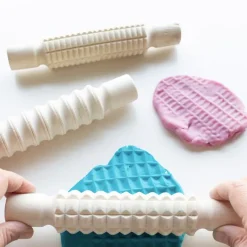 Rodillos de madera con texturas para plastilina y arena (3) - Deukaliptus