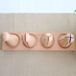 Set 4 bolos de madera fracciones con bandeja - Montessori
