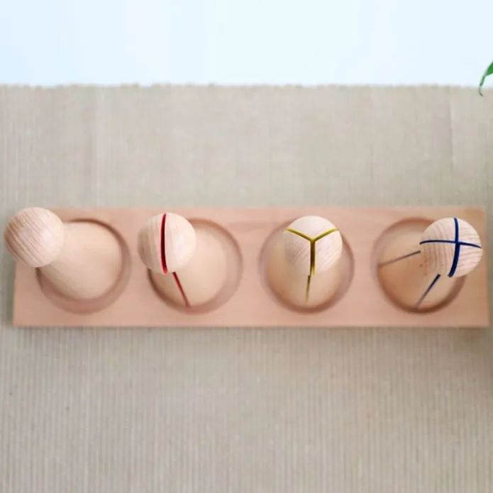 Set 4 bolos de madera fracciones con bandeja - Montessori