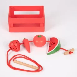 Set de 5 cajas con 20 frutas y verduras de madera para coser - TickiT