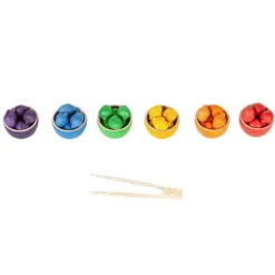 Set de cuencos y bellotas de madera colores arcoíris - Grapat