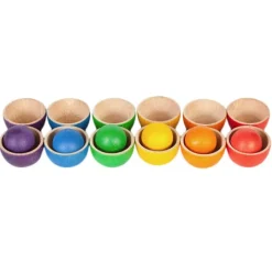 Set de cuencos y bolas de madera colores arcoíris - Grapat