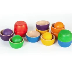 Set de cuencos y bolas de madera colores arcoíris - Grapat