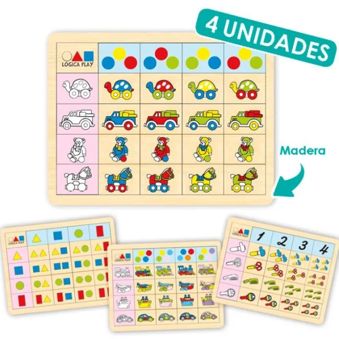 Set de lógica Play 2 con 4 bandejas de madera - Akros