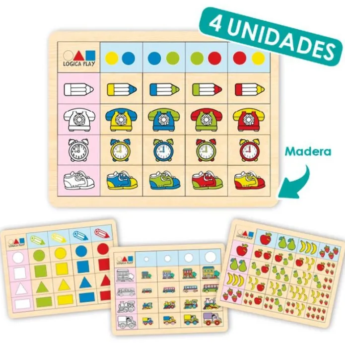 Set de lógica Play 1 con 4 bandejas de madera - Akros