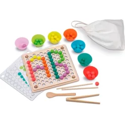 Set de madera para clasificar con bolas, pinzas, cuchara y palillos - Cayro