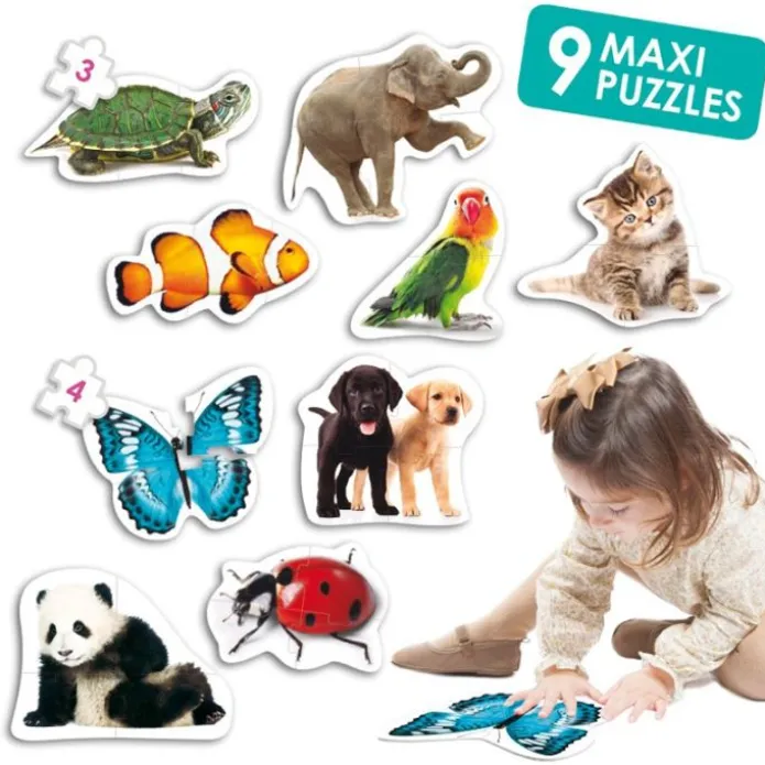 Set de 9 maxi puzles siluetas: Animales - Akros