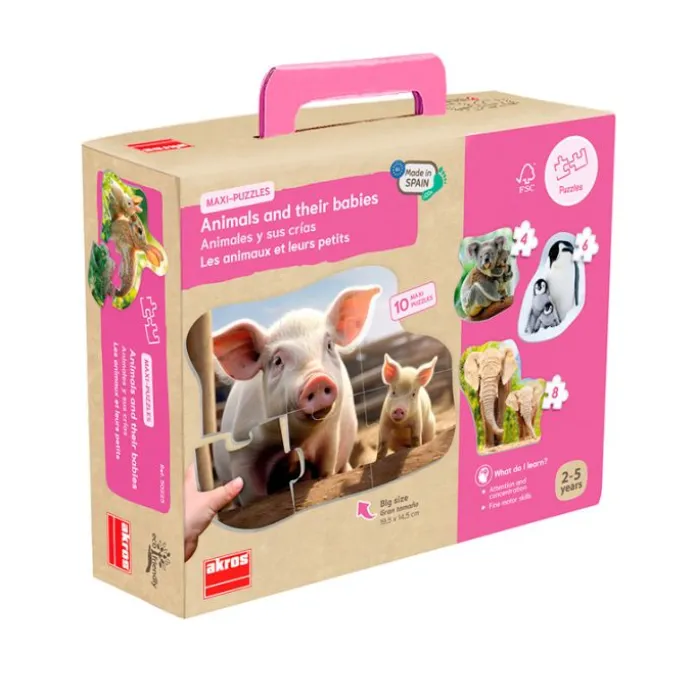 Set de 10 maxi puzles siluetas Animales y sus crías - Akros