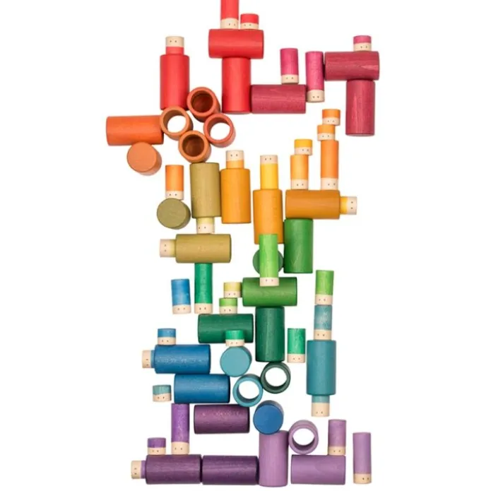Set de muñecos Lola y tubos de madera de colores (72) - Grapat