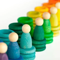 Set de muñecos Nins®, anillas y monedas de madera colores arcoíris y pastel - Grapat