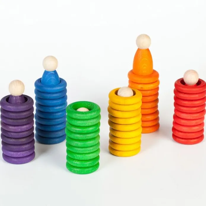 Set de muñecos Nins®, anillas y monedas de madera colores arcoíris - Grapat