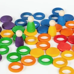 Set de muñecos Nins®, anillas y monedas de madera colores arcoíris - Grapat