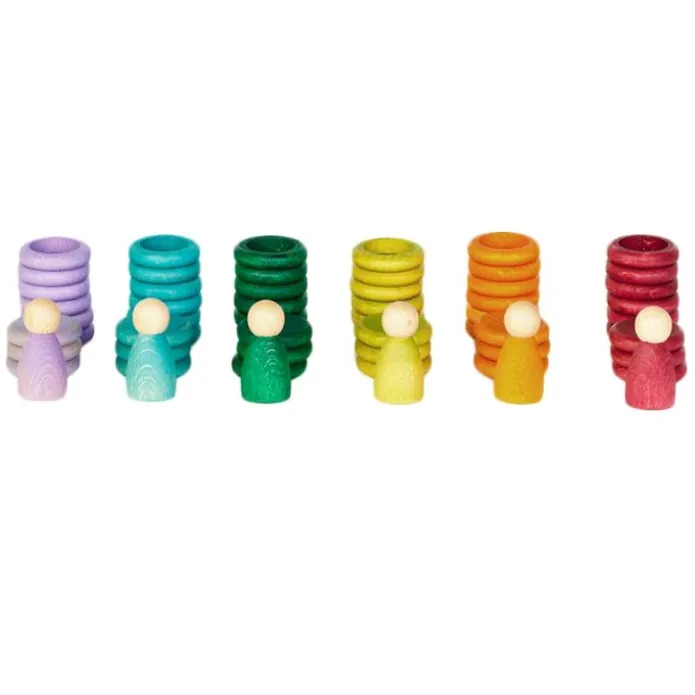 Set de muñecos Nins®, anillas y monedas de madera colores pastel - Grapat